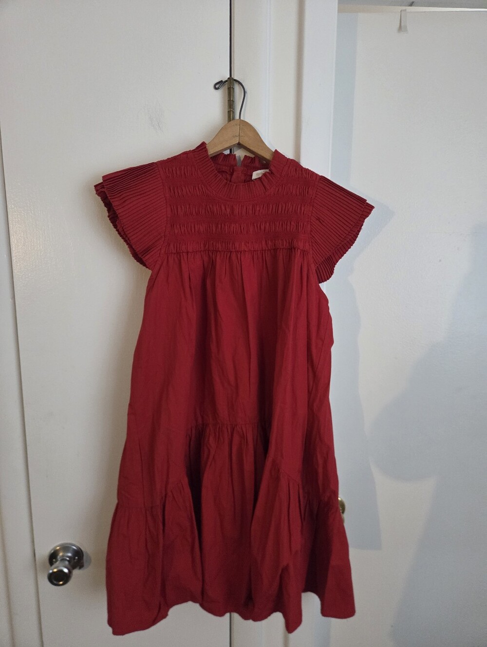 Love The Label X Anthropologie Poppy Samba Red Cotton Tiered Ruffle Mini Dress